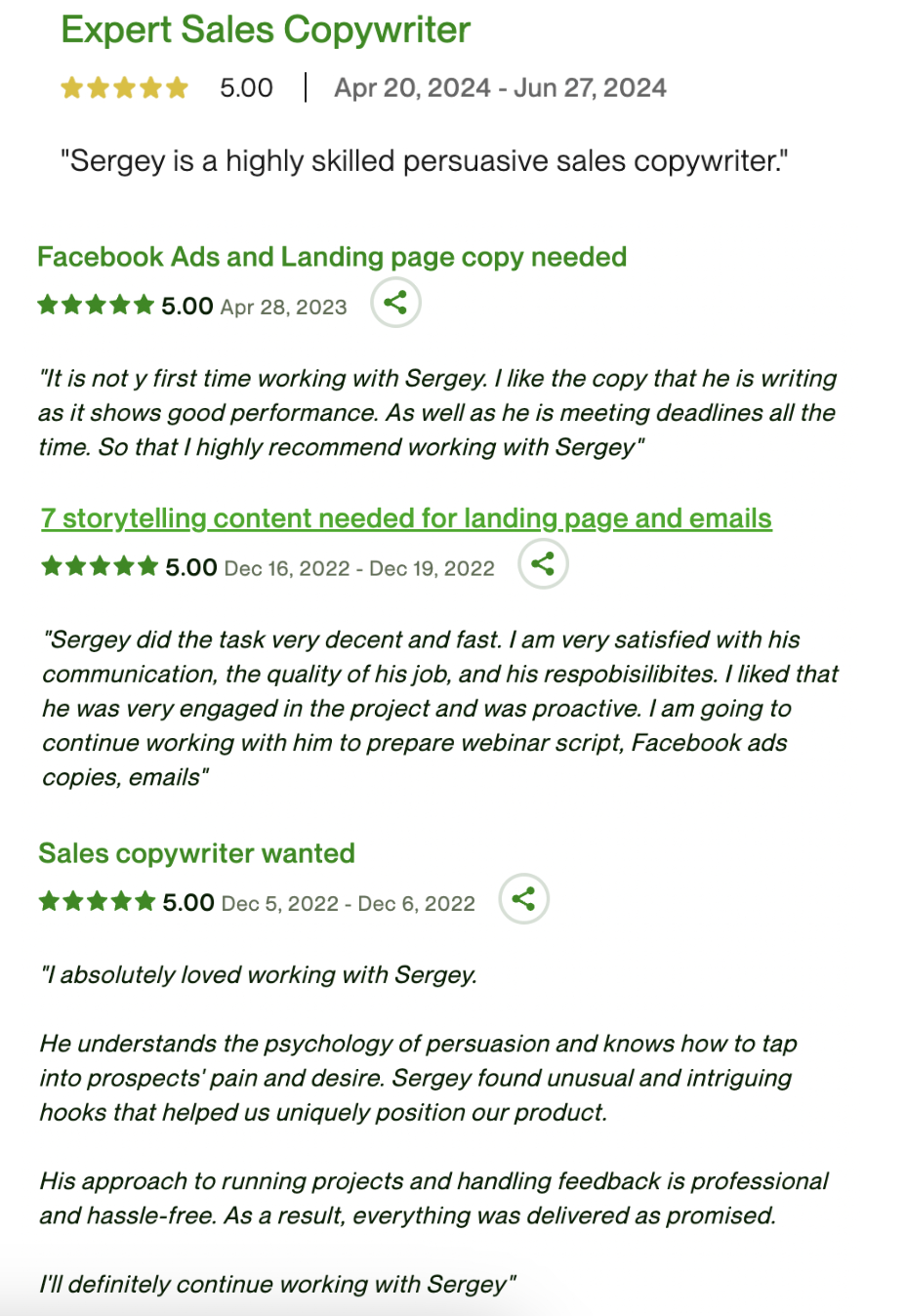 Client testimonials